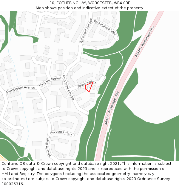 10, FOTHERINGHAY, WORCESTER, WR4 0RE: Location map and indicative extent of plot