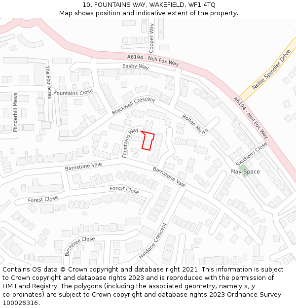 10, FOUNTAINS WAY, WAKEFIELD, WF1 4TQ: Location map and indicative extent of plot