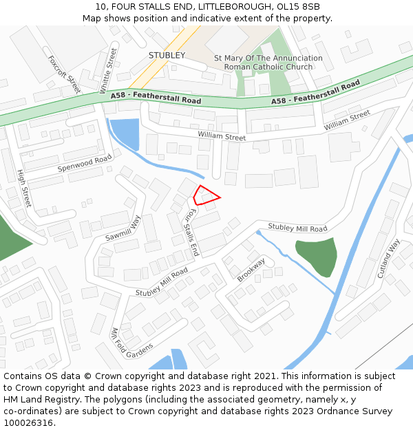 10, FOUR STALLS END, LITTLEBOROUGH, OL15 8SB: Location map and indicative extent of plot