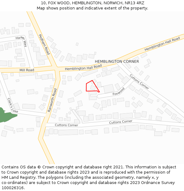 10, FOX WOOD, HEMBLINGTON, NORWICH, NR13 4RZ: Location map and indicative extent of plot