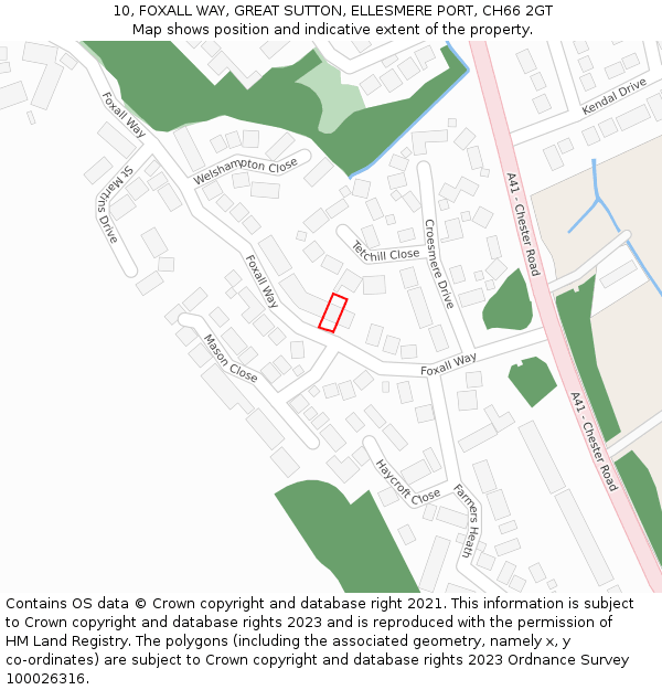 10, FOXALL WAY, GREAT SUTTON, ELLESMERE PORT, CH66 2GT: Location map and indicative extent of plot