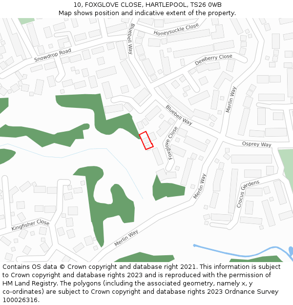 10, FOXGLOVE CLOSE, HARTLEPOOL, TS26 0WB: Location map and indicative extent of plot