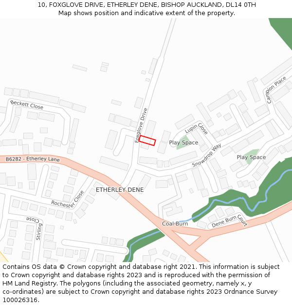 10, FOXGLOVE DRIVE, ETHERLEY DENE, BISHOP AUCKLAND, DL14 0TH: Location map and indicative extent of plot