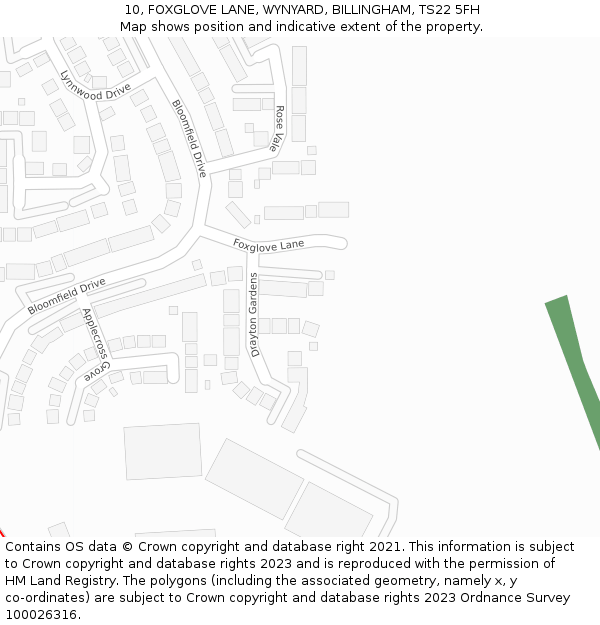 10, FOXGLOVE LANE, WYNYARD, BILLINGHAM, TS22 5FH: Location map and indicative extent of plot