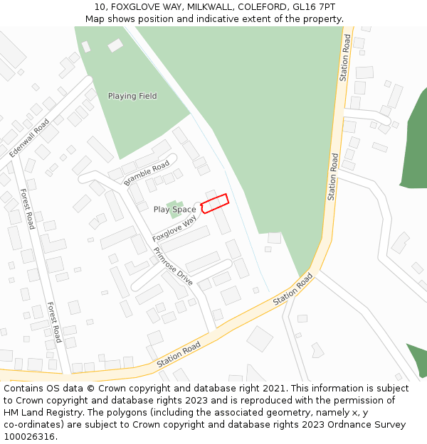 10, FOXGLOVE WAY, MILKWALL, COLEFORD, GL16 7PT: Location map and indicative extent of plot