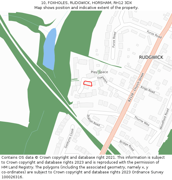 10, FOXHOLES, RUDGWICK, HORSHAM, RH12 3DX: Location map and indicative extent of plot