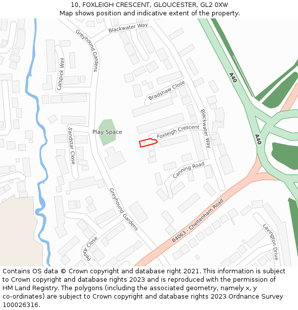 10, FOXLEIGH CRESCENT, GLOUCESTER, GL2 0XW: Location map and indicative extent of plot