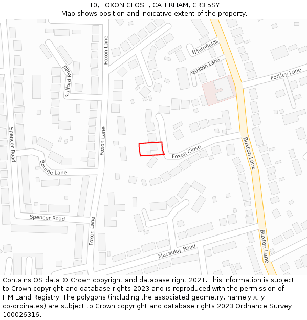 10, FOXON CLOSE, CATERHAM, CR3 5SY: Location map and indicative extent of plot