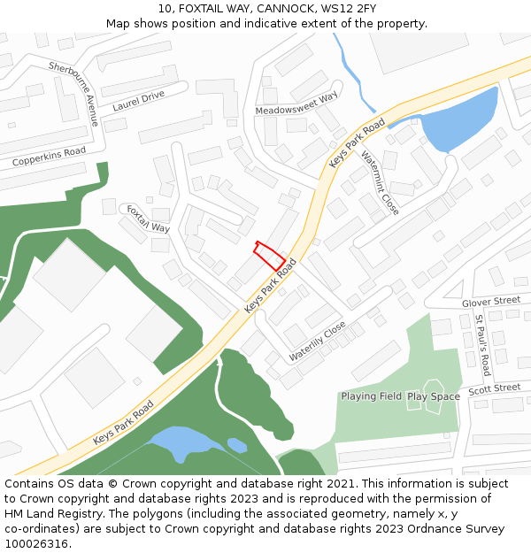 10, FOXTAIL WAY, CANNOCK, WS12 2FY: Location map and indicative extent of plot