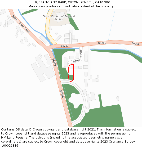 10, FRANKLAND PARK, ORTON, PENRITH, CA10 3RP: Location map and indicative extent of plot