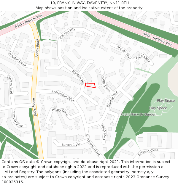 10, FRANKLIN WAY, DAVENTRY, NN11 0TH: Location map and indicative extent of plot