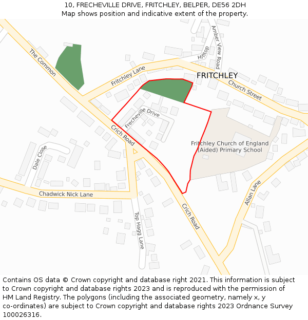 10, FRECHEVILLE DRIVE, FRITCHLEY, BELPER, DE56 2DH: Location map and indicative extent of plot