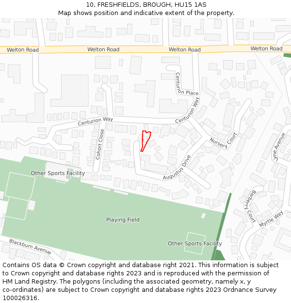 10, FRESHFIELDS, BROUGH, HU15 1AS: Location map and indicative extent of plot