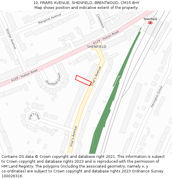 10, FRIARS AVENUE, SHENFIELD, BRENTWOOD, CM15 8HY: Location map and indicative extent of plot
