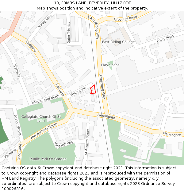 10, FRIARS LANE, BEVERLEY, HU17 0DF: Location map and indicative extent of plot