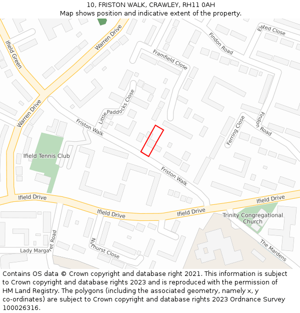 10, FRISTON WALK, CRAWLEY, RH11 0AH: Location map and indicative extent of plot