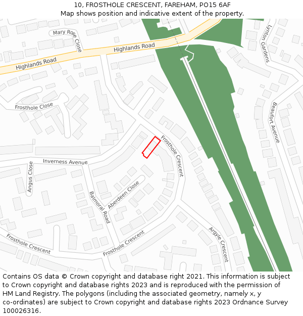 10, FROSTHOLE CRESCENT, FAREHAM, PO15 6AF: Location map and indicative extent of plot
