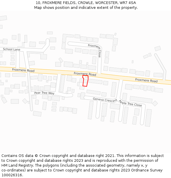 10, FROXMERE FIELDS, CROWLE, WORCESTER, WR7 4SA: Location map and indicative extent of plot