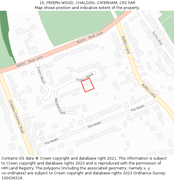 10, FRYERN WOOD, CHALDON, CATERHAM, CR3 5AR: Location map and indicative extent of plot