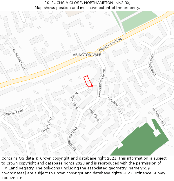 10, FUCHSIA CLOSE, NORTHAMPTON, NN3 3XJ: Location map and indicative extent of plot