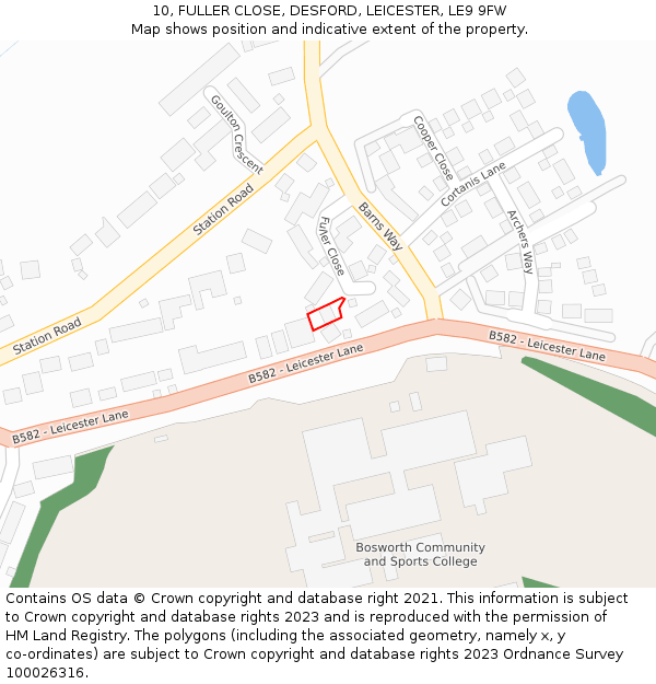 10, FULLER CLOSE, DESFORD, LEICESTER, LE9 9FW: Location map and indicative extent of plot