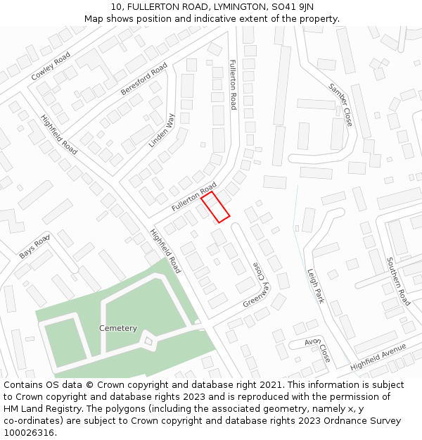 10, FULLERTON ROAD, LYMINGTON, SO41 9JN: Location map and indicative extent of plot