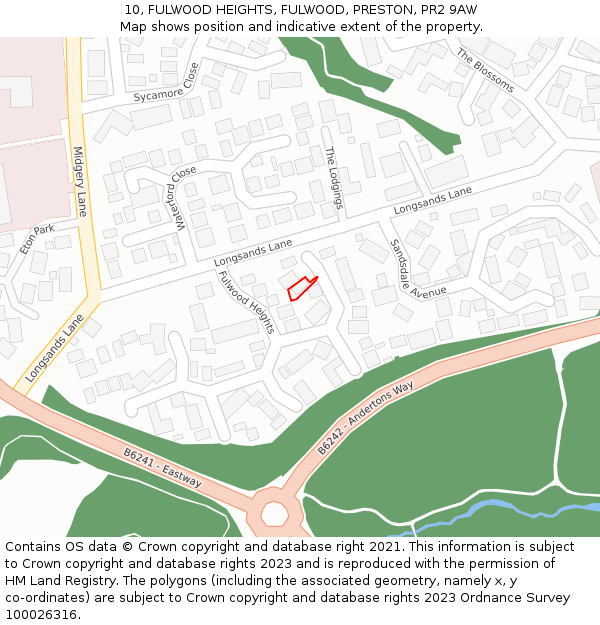 10, FULWOOD HEIGHTS, FULWOOD, PRESTON, PR2 9AW: Location map and indicative extent of plot