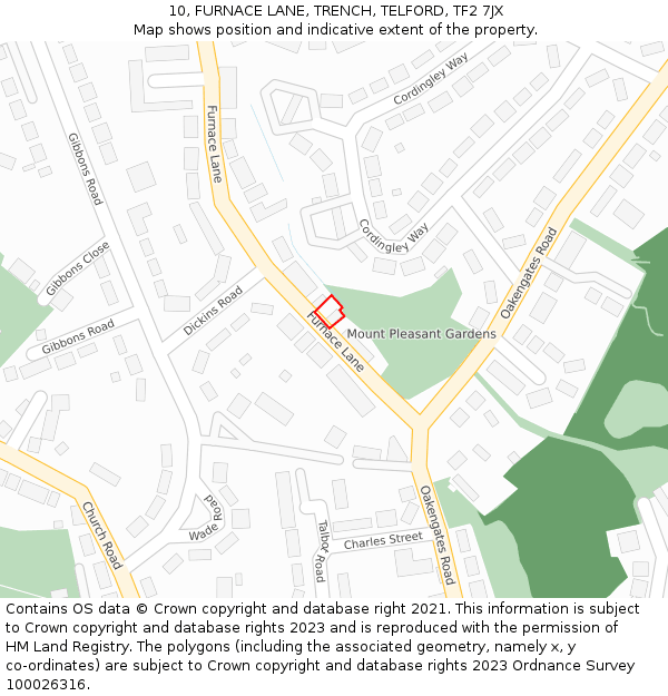 10, FURNACE LANE, TRENCH, TELFORD, TF2 7JX: Location map and indicative extent of plot