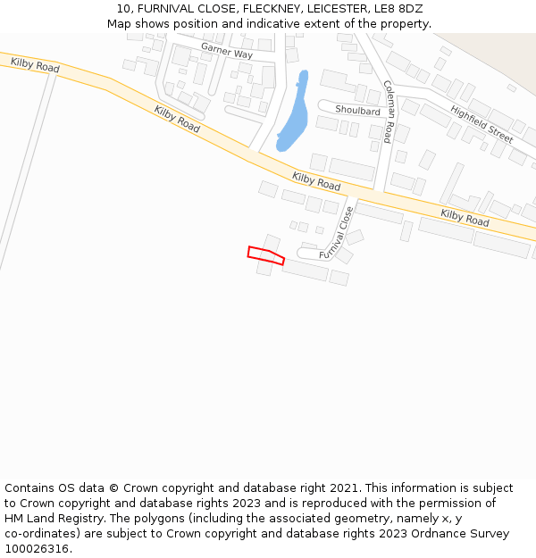 10, FURNIVAL CLOSE, FLECKNEY, LEICESTER, LE8 8DZ: Location map and indicative extent of plot