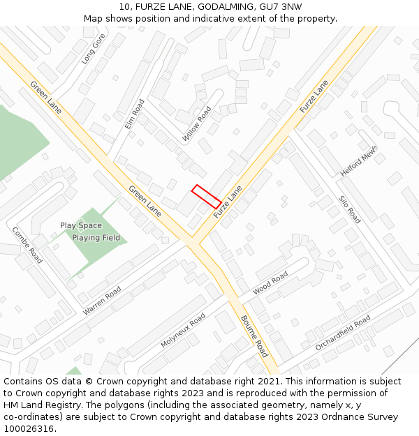 10, FURZE LANE, GODALMING, GU7 3NW: Location map and indicative extent of plot