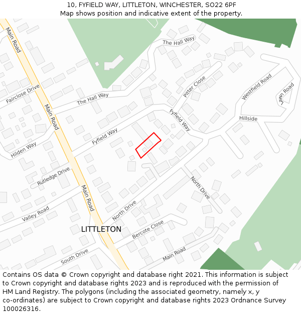 10, FYFIELD WAY, LITTLETON, WINCHESTER, SO22 6PF: Location map and indicative extent of plot