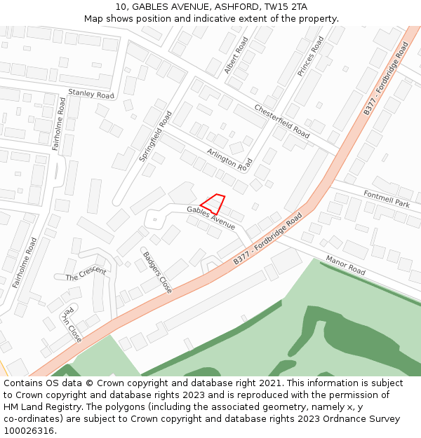 10, GABLES AVENUE, ASHFORD, TW15 2TA: Location map and indicative extent of plot