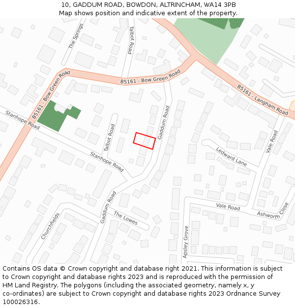 10, GADDUM ROAD, BOWDON, ALTRINCHAM, WA14 3PB: Location map and indicative extent of plot