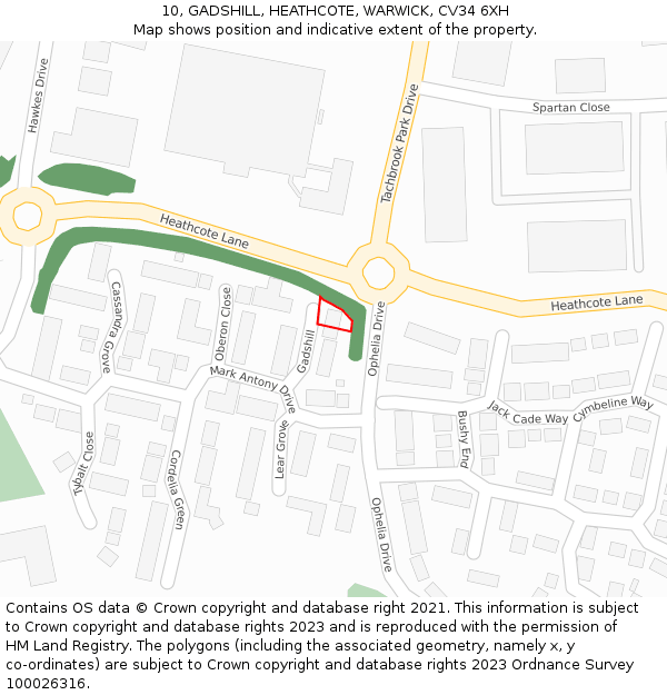 10, GADSHILL, HEATHCOTE, WARWICK, CV34 6XH: Location map and indicative extent of plot