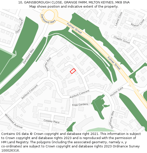 10, GAINSBOROUGH CLOSE, GRANGE FARM, MILTON KEYNES, MK8 0NA: Location map and indicative extent of plot