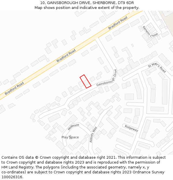 10, GAINSBOROUGH DRIVE, SHERBORNE, DT9 6DR: Location map and indicative extent of plot