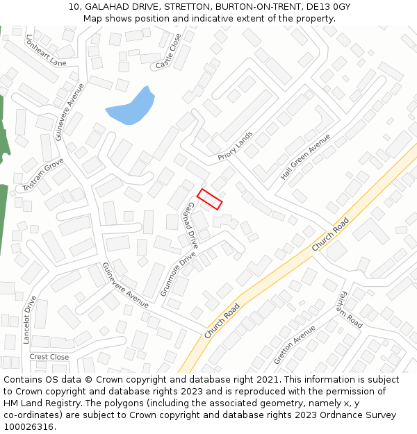 10, GALAHAD DRIVE, STRETTON, BURTON-ON-TRENT, DE13 0GY: Location map and indicative extent of plot