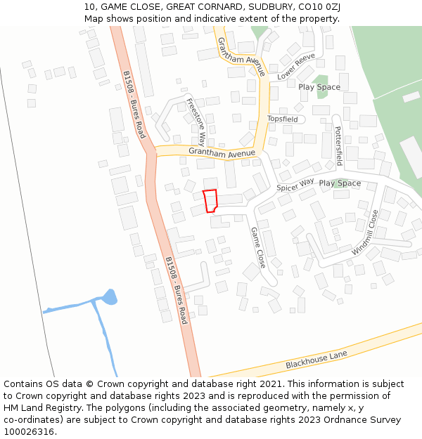 10, GAME CLOSE, GREAT CORNARD, SUDBURY, CO10 0ZJ: Location map and indicative extent of plot