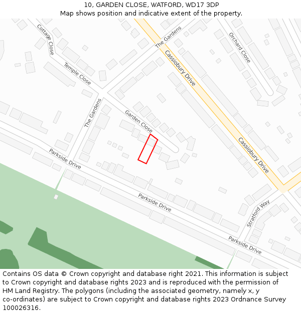 10, GARDEN CLOSE, WATFORD, WD17 3DP: Location map and indicative extent of plot