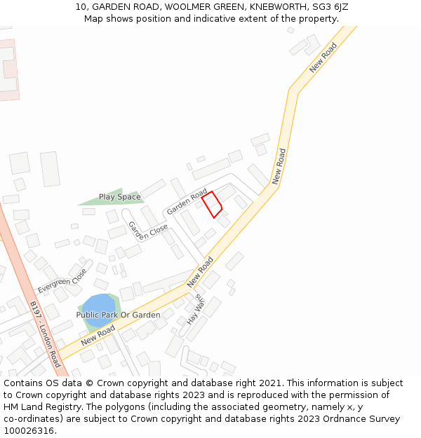 10, GARDEN ROAD, WOOLMER GREEN, KNEBWORTH, SG3 6JZ: Location map and indicative extent of plot