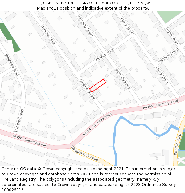 10, GARDINER STREET, MARKET HARBOROUGH, LE16 9QW: Location map and indicative extent of plot