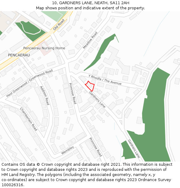 10, GARDNERS LANE, NEATH, SA11 2AH: Location map and indicative extent of plot