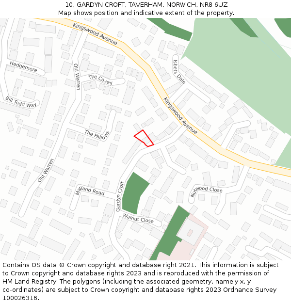 10, GARDYN CROFT, TAVERHAM, NORWICH, NR8 6UZ: Location map and indicative extent of plot