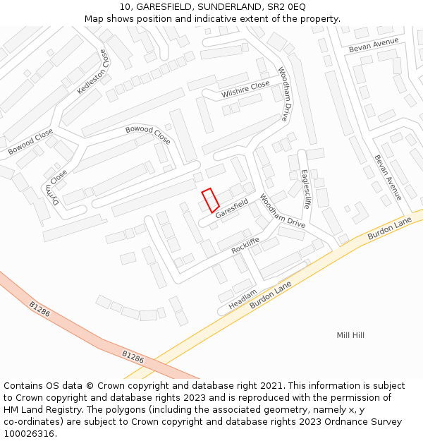 10, GARESFIELD, SUNDERLAND, SR2 0EQ: Location map and indicative extent of plot