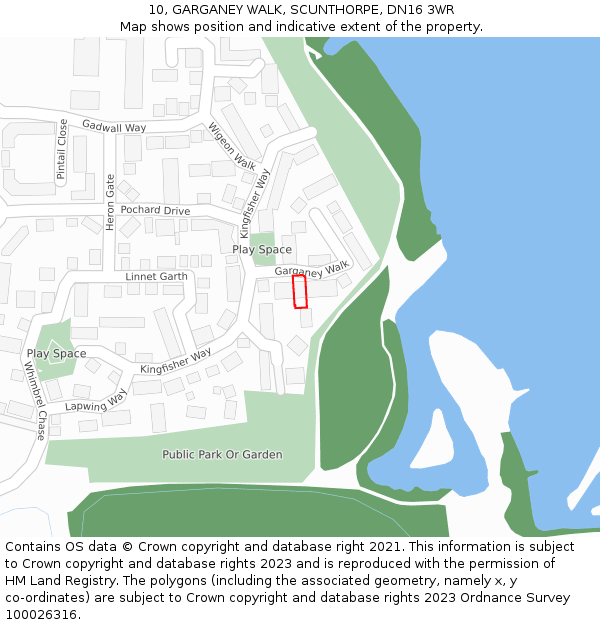 10, GARGANEY WALK, SCUNTHORPE, DN16 3WR: Location map and indicative extent of plot