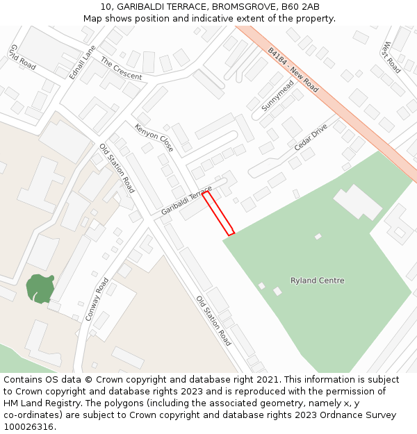 10, GARIBALDI TERRACE, BROMSGROVE, B60 2AB: Location map and indicative extent of plot