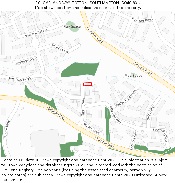 10, GARLAND WAY, TOTTON, SOUTHAMPTON, SO40 8XU: Location map and indicative extent of plot