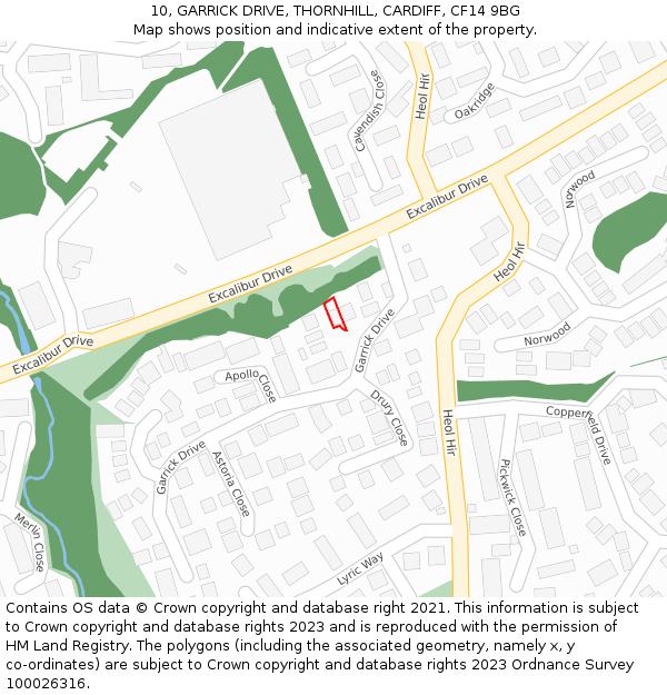 10, GARRICK DRIVE, THORNHILL, CARDIFF, CF14 9BG: Location map and indicative extent of plot