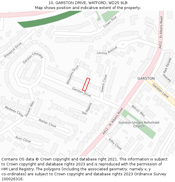 10, GARSTON DRIVE, WATFORD, WD25 9LB: Location map and indicative extent of plot