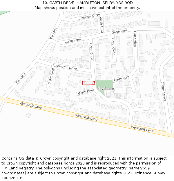 10, GARTH DRIVE, HAMBLETON, SELBY, YO8 9QD: Location map and indicative extent of plot